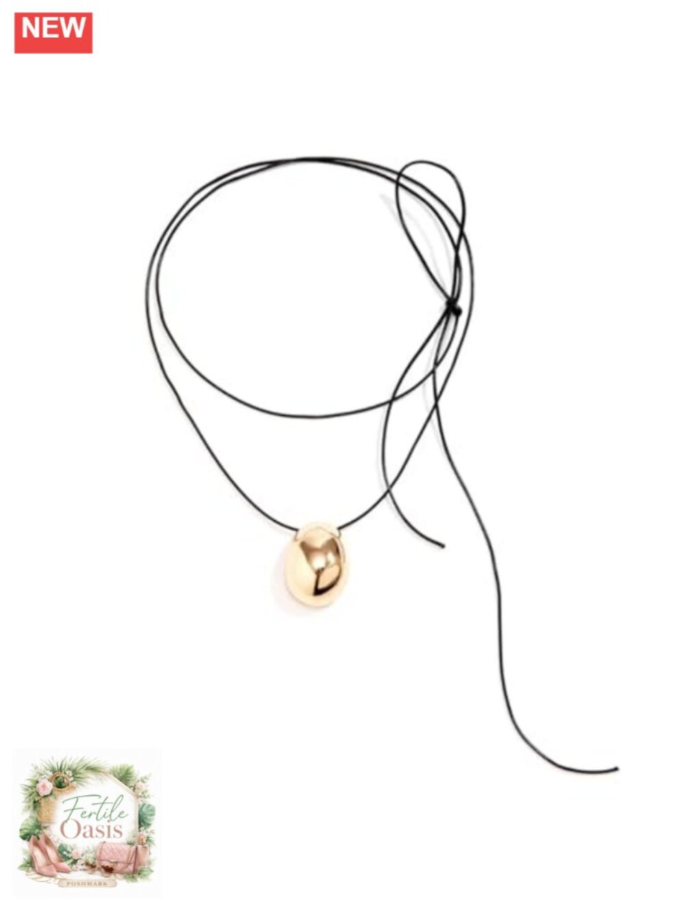 Oval Pendant Necklace 18K Gold Plated Stainless Steel Boho Ethnic Long Chain